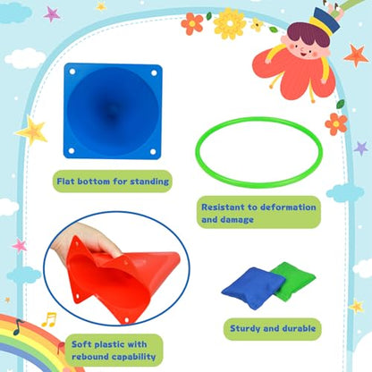 Ring Toss Games Carnival Outdoor Yard Games for Kids,Soft Plastic Cones Bean Bags Play for Children's Birthday Xmas Indoor Family Party Combo Gift Set