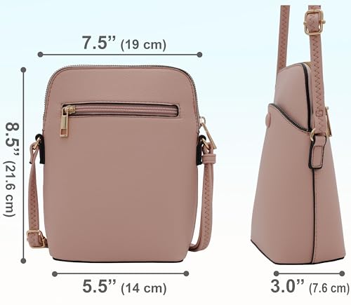 Solene Small Crossbody Bag with Gold Hardware, Mini Shoulder Purse with Adjustable Strap - color: Blush