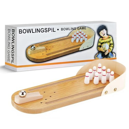 Mini Bowling Game Set, Wooden Tabletop Board Game | Portable Tabletop Play Kit, Stress Relief Desktop Toy, All-Ages Gift, White Elephant Present For Office Gatherings