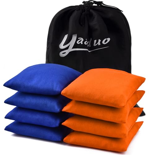 Set of 8 Regulation Cornhole Bags Double Sided, Weather Resistant Bean Bags for Cornhole Toss Game, Corn Hole Beans Bags with Tote Bag - color: Blue/Orange