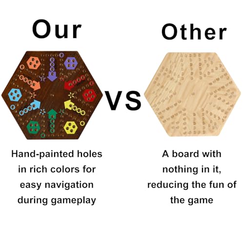 Wahoo Marble Board Game 4 and 6 Players 2 Sided Painted Thicken Wood Board Game for Family Friends Party - color: Flame, style: 15 Inch