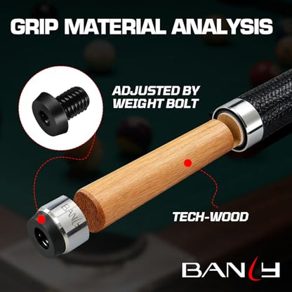 Banly Carbon Fiber Pool Cue Stick - Billiard Pool Stick for Adults, Low Deflection Pool Stick with Metal Ring Professional Cue Stick with Box Case - color: Silver