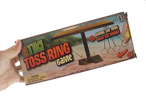 Curious Minds Busy Bags Wood Tiki Toss Ring Hook Game - Swing Ring on String to Land on Hook - Swinging Ring Toss Tabletop Game - Indoor Outdoor 2 Player