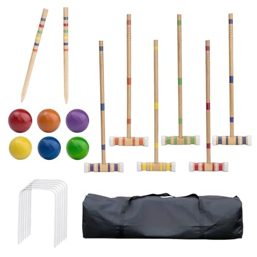 Croquet Set - 6 Players Outdoor Family Games, Portable Wooden Sports Set, Reusable Lawn Backyard Park Kit | Durable Handbag Included, Fun Courtyard Game for Kids Adults Friends Outdoor Activity