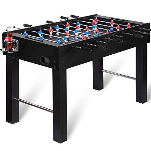 48in Foosball Table, Competition Sized Soccer Table w/ 2 Balls, 2 Cup Holders 2x4ft for Kids, Adults, Suit for 4 Players, Football Table for Home, Game Room, Arcade - color: Black