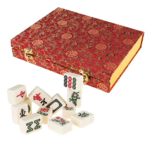 HEY! PLAY! Chinese Mahjong Set with Ornate Storage Case - Traditional Mahjong Tile Game with 146 Engraved Tiles and Two Dice for Adults and Kids