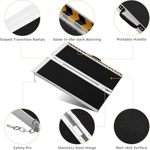 3 Feet Portable Wheelchair Ramp 600LBS Capacity Non-Skid Aluminum Handicap Ramps,Seamless Folding Threshold Ramp Wheel Chair Ramp for Doorways - size: 3Ft