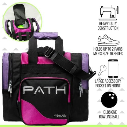 Pyramid Path Pro Deluxe Single Bowling Ball Tote - Holds One Ball, One Pair Shoes Up to Mens 15 - color: Hot Pink/Purple