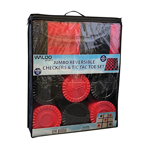 Waloo Sports Jumbo Reversible Checkers & Tic Tac Toe Play Set - Indoor or Outdoor 2 in 1 Jumbo Game with Carrying/Storage Bag