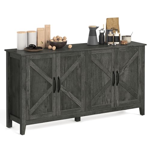 VASAGLE LIRY Collection - Buffet Cabinet, Coffee Bar Cabinet with a Drawer, Adjustable Shelf, Sideboard Storage with Cable Hole, Drawer Divider, Dark Grey ULSC381T04 - color: Antique Charcoal, size: 4 Doors (59"W)