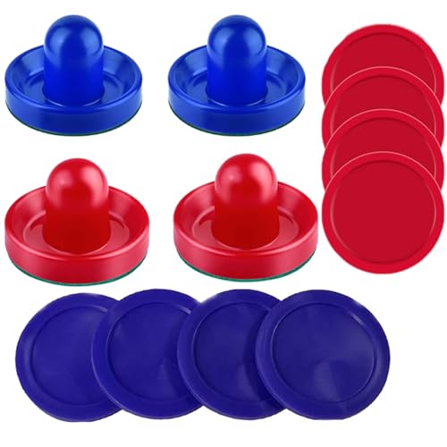 Upgraded Air Hockey Pucks and Paddles- 4 Red & 4 Blue Pucks, 2 Red & 2 Blue Paddles - Thicker 0.13inches and Heavier Design for Better Stability on Air Hockey Table