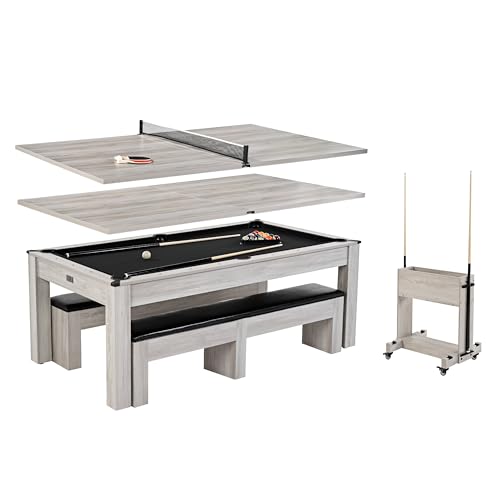 Barrington Billiards 7' Drop Pocket Pool Table 3-in-1 Combo Table, Dining Top, Table Tennis and Billiards with Accessories - style: 7 Ft. Monteray Gray
