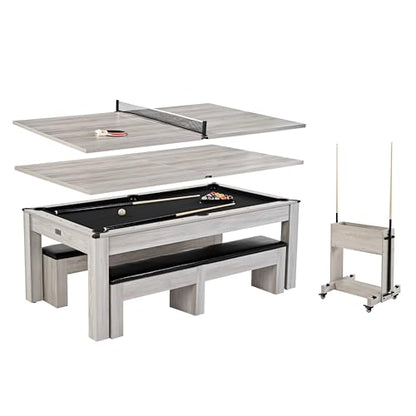 Barrington Billiards 7' Drop Pocket Pool Table 3-in-1 Combo Table, Dining Top, Table Tennis and Billiards with Accessories - style: 7 Ft. Monteray Gray