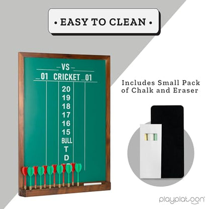 Play Platoon Dart Scoreboard & Darts Holder Wall Mount - Wood Score Board, Professional Darts Accessories, Dart Holder - size: 22 x 16 inch, style: Green Chalkboard