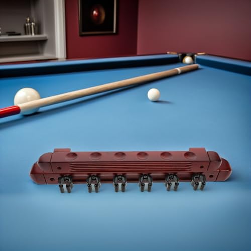 Cabilock 2 Sets 6-slot Wall Mounted Billiard Rack Wooden Pool Cue Holder Wine Red Solid Wood Pool Stick Organizer for Game Room Bars Billiard Players