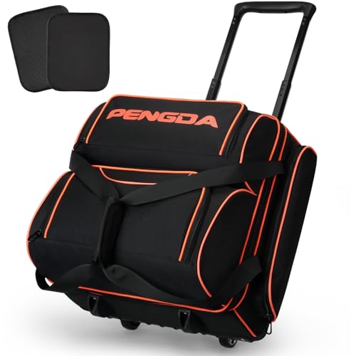 PENGDA 4 Ball Bowling Bag With Wheels, Integrated Single-Chamber 4-Ball System, 900D Reinforced Oxford Bowling Ball Bag, Telescopic Handle Roller Tote Storage Bag for Bowling Accessories and shoes