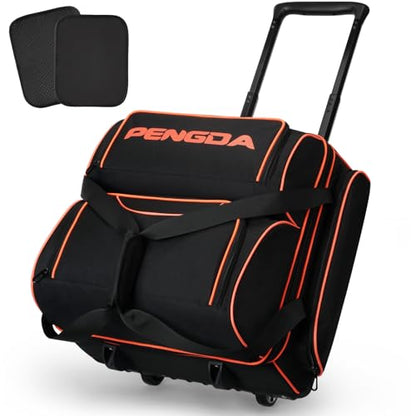 PENGDA 4 Ball Bowling Bag With Wheels, Integrated Single-Chamber 4-Ball System, 900D Reinforced Oxford Bowling Ball Bag, Telescopic Handle Roller Tote Storage Bag for Bowling Accessories and shoes