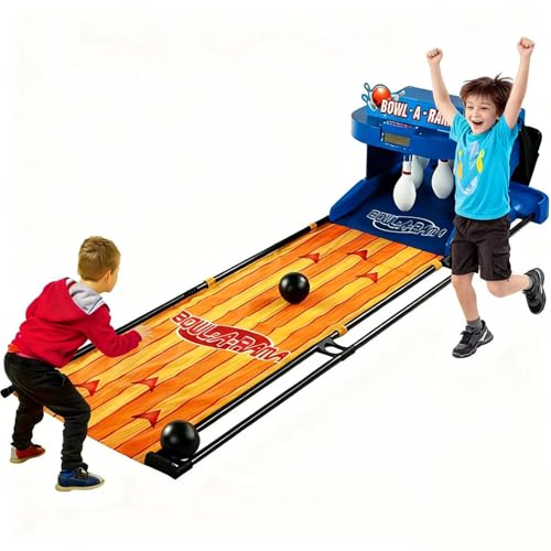 Electronic Bowling Alley Game Set Portable with Auto Scoring & Automatic Reset Lighting Simulation Sound Effect - Foldable Design with 6 Pins 2 Balls for Home Family Bonding Activities 3.5m/137.8in - size: 3.5m/137.8in