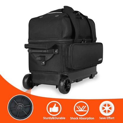 LARIPOP 2 Ball Bowling Roller Bag, Wheeled Bag with Shoe Compartment, Telescopic Handle & Padded Protection for Men Women - color: Black