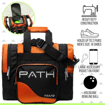 Pyramid Path Pro Deluxe Single Bowling Ball Tote - Holds One Ball, One Pair Shoes Up to Mens 15 - color: Orange