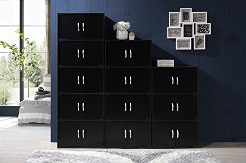 Hodedah HID44 8 Door 4 Shelf Modern Wooden Heavy Duty Floor Mount Multipurpose Storage Bookcase Cabinet with Installation Hardware, Black