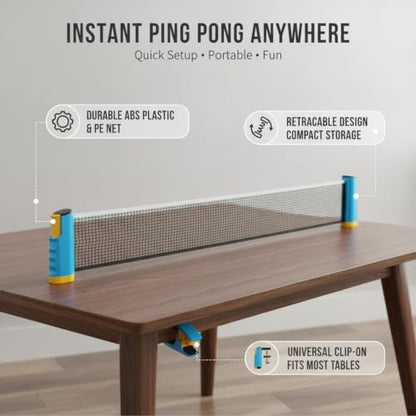 Retractable Table Tennis Net and Post Set, Clip-On Portable Ping Pong Net for Flat Surfaces, ABS Plastic - color: Blue