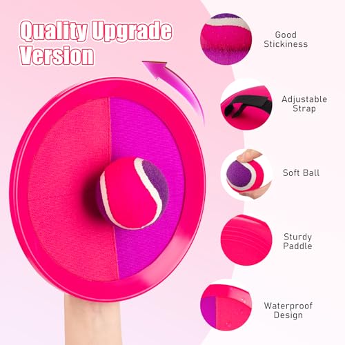 Toss and Catch Ball Game Set, 4 Paddles and 4 Balls Outdoor Paddle Catch Game for Kids, Backyard Beach Pool Yard Toy, Summer Birthday Gift for Boys Girls Ages 4-12 - color: Green Blue+pink Purple