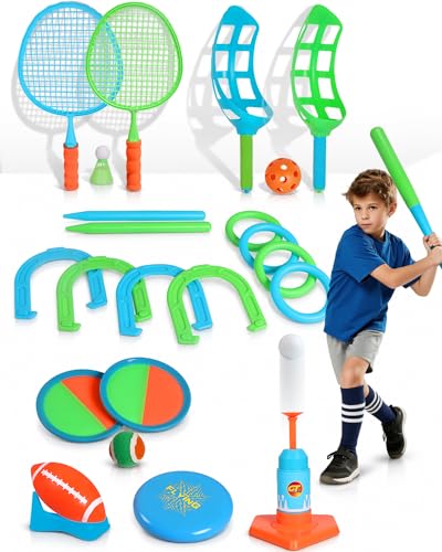Outdoor Toys for Kids Ages 4-8, 8-in-1 Backyard Games Set with Multiple Sports Activities, Outdoor Family Play for Boys and Girls, Ideal for Parties, Camping & Birthday Gifts
