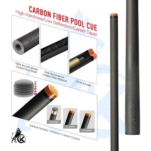 KONLLEN 58 Inch 19oz Carbon Fiber Pool Cue Stick | low deflection,10.5/11.5/12.5mm tips,weight-adjustable design,3/8x8 joint,handcrafted inlay,premium handle - color: AS-2F-12.5mm