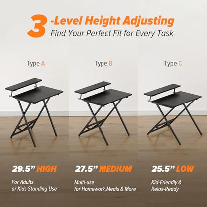 WOHOMO Folding Computer Desk with Adjustable Height, 23.6" x 31.5" x 25.6" Foldable Table with Monitor Stand, Small Office Desk for Bedroom, Space Saving Desk for Home Office, Easy Assemble, Black - color: Black
