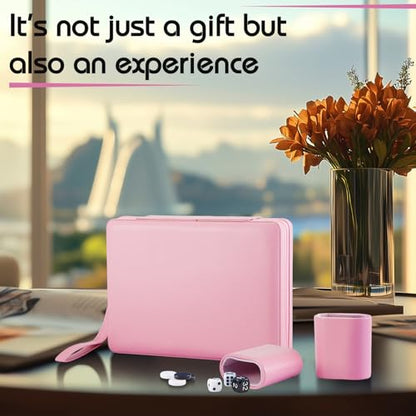 Jerify Travel Backgammon Set Board Games for Adults Portable Backgammon 9.4 x 7.1 inches Leatherette Case Classic Strategy Game for Families Companion Airplane, Camping(Pink) - color: Pink