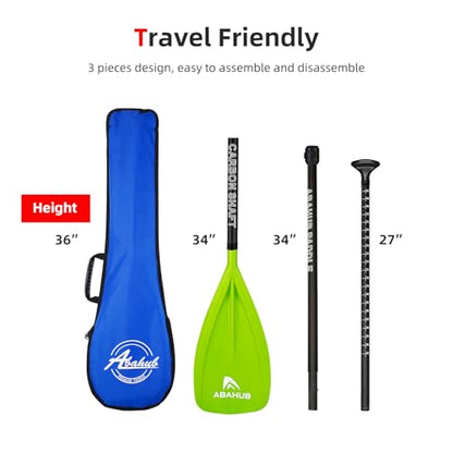Abahub 1 x 3 Section Carbon Fiber SUP Paddle, Adjustable 67''-86'' Stand Up Paddle Lightweight Carbon Shaft, Black/Blue/Yellow/Green/Orange/Red Plastic Blade + Paddle Bag - color: Green-SUP Paddle