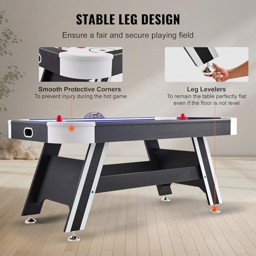 Happybuy 72" Air-Powered Hockey Table, Indoor LED Hockey Game with Electronic Score System, Includes 2 Pucks and 2 Pushers, Arcade Set for Kids and Adults, Ideal for Game Room