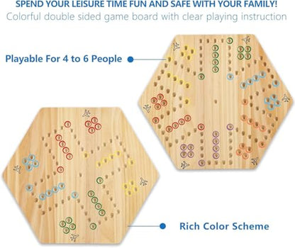 15 in Wahoo Board Game, Marble Board Game for 4-6 Players, Fast Track Board Game with Complete Accessories, Classic Board Game for Game Night, Parties - color: Small, Wood Log
