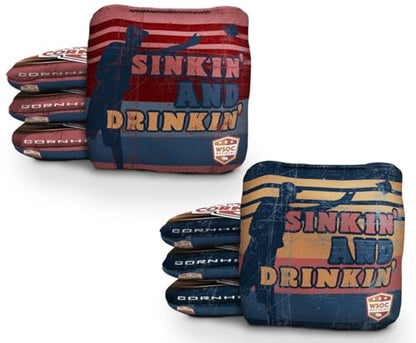 Professional Cornhole Bags Set of 8 Regulation Patriotic Series Resin Filled Pro Bean Bags Dual-Sided Slick and Stick - color: Sinkin & Drinkin