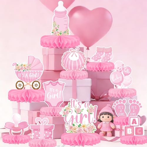 Girl Baby Shower Decorations Set - Kit with Pink Honeycomb Centerpiece, Baby Reveal & Themed Table Decor for the Baby Girl Shower Decorations - style: Girl