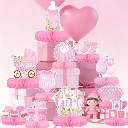 Girl Baby Shower Decorations Set - Kit with Pink Honeycomb Centerpiece, Baby Reveal & Themed Table Decor for the Baby Girl Shower Decorations - style: Girl