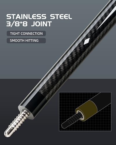 CRICAL Carbon Fiber Pool Cue Stick 58" Billiard Cue Sticks Professional Low Deflection Pool Sticks with 3/8 * 8 Pin Joint and 12.5mm Tip - color: 009-CL01