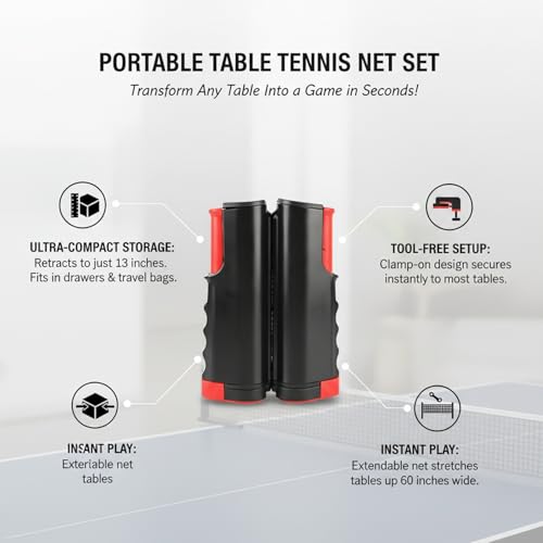Portable Table Tennis Net Set with Telescopic Clamp, Tool-Free Setup for Dining Tables & Desks, Compact Storage - color: Black