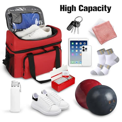 LARIPOP 2 Ball Bowling Bag Double Bowling Ball Carrier with Padded Holder, Shoe Compartment for Men Women Bowling League & Tournament - color: Red