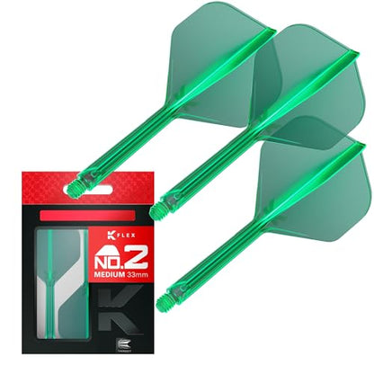 Target Darts K Flex Integrated Dart Flights and Shafts, No.2 Green (Medium) | Pack of 3 K-Flex – No2, Kflex All in One Moulded Dart Flight & Stem | Professional Dart Accessories