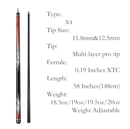 Carbon Fiber Pool Cue,11.8mm/12.5mm Low Deflection Cue Stick,Professional Pool Stick with Case - color: X4, size: 12.5mm