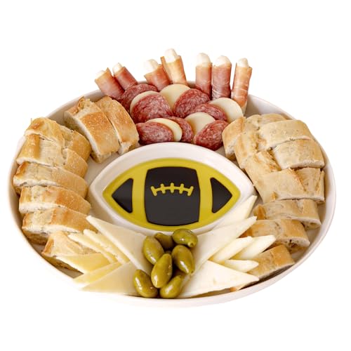 Football Bowl - Porcelain Serving Platter for Bread with Olive Oil, Chip and Dip Serving Set, Charcuterie Dish for Football Parties and Tailgating