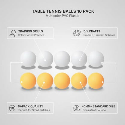 Table Tennis Balls 10 Pack, Multicolor 40mm+ PVC Plastic Ping Pong Balls for Training Drills and DIY Crafts (10-Pack)