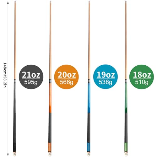 AKLOT Pool Cues,58" Pool Cue Stick Canadian Maple Wood Billiard Cues Sticks for Professional Billiard Players 18 19 20 21 oz - color: 18 19 20 21 oz