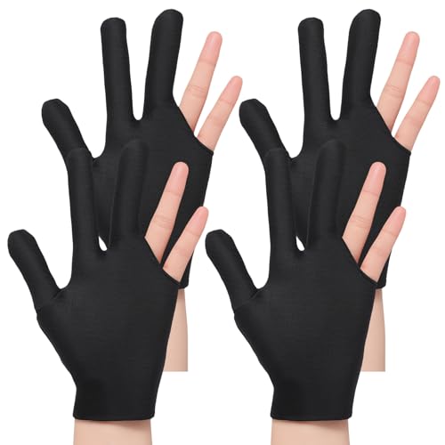 4 Pcs Billiard Pool Gloves, 3 Fingers Billiards Glove, Pool Glove Left Hand, Breathable Elastic Universal Cue Sports Gloves for Women or Men Left and Right Hand