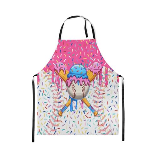 Manfei Baseball Ice Cream Kids Kitchen Apron - color: Rose Red