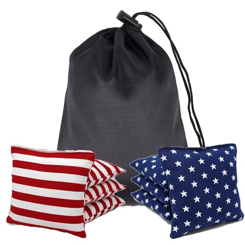 8 Pack Throwing Sandbags, 1.96x1.96 Inches, 4 Stars + 4 Stripes with Tote Bag for Competitive Cornhole Games, American Stars and Stripes or Red and Blue - color: Red and Blue, size: 1.96"x1.96"