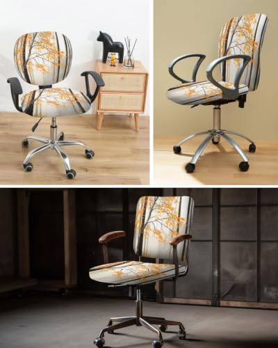 Savannan Office Chair Cover, Autumn Maple Tree Orange Watercolor Protective Stretch Elastic Universal Cover for Desk Task Chair,Computer Rotating Chair 1 Pcs Forest Landscape