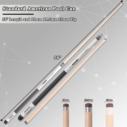 Canadian Maple Pool Cue Sticks (10mm/11.5mm/13mm), 58" 2-Piece Pool Sticks with Low Deflection Shaft,Billiard Sticks for Home, Bar, and Tournament Play - color: only cue13MM